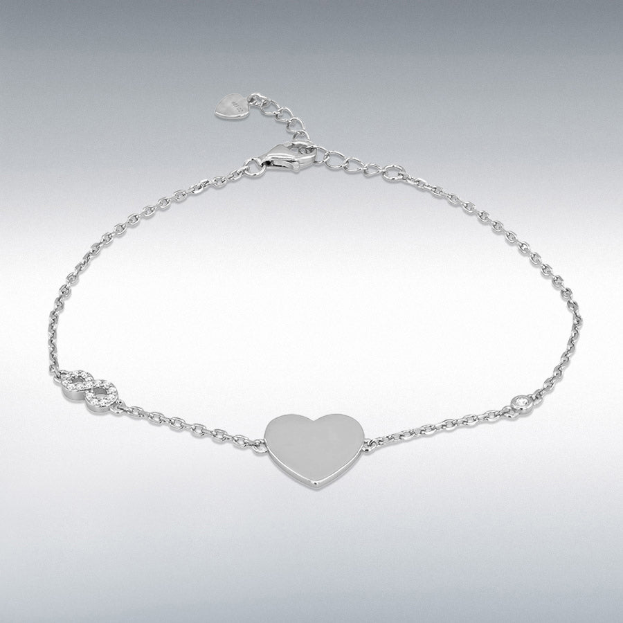 Sterling Silver Heart and Infinity Adjustable Bracelet