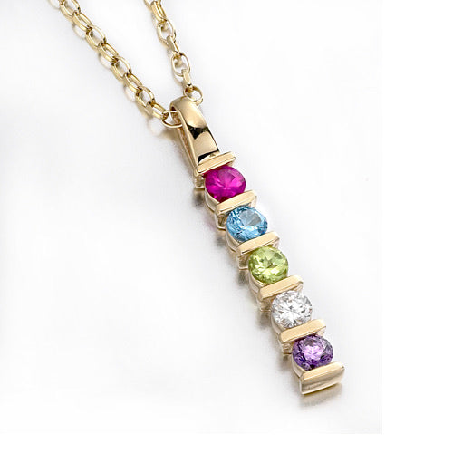 9ct Yellow Gold Pendant with 5 Birthstones Made To Order