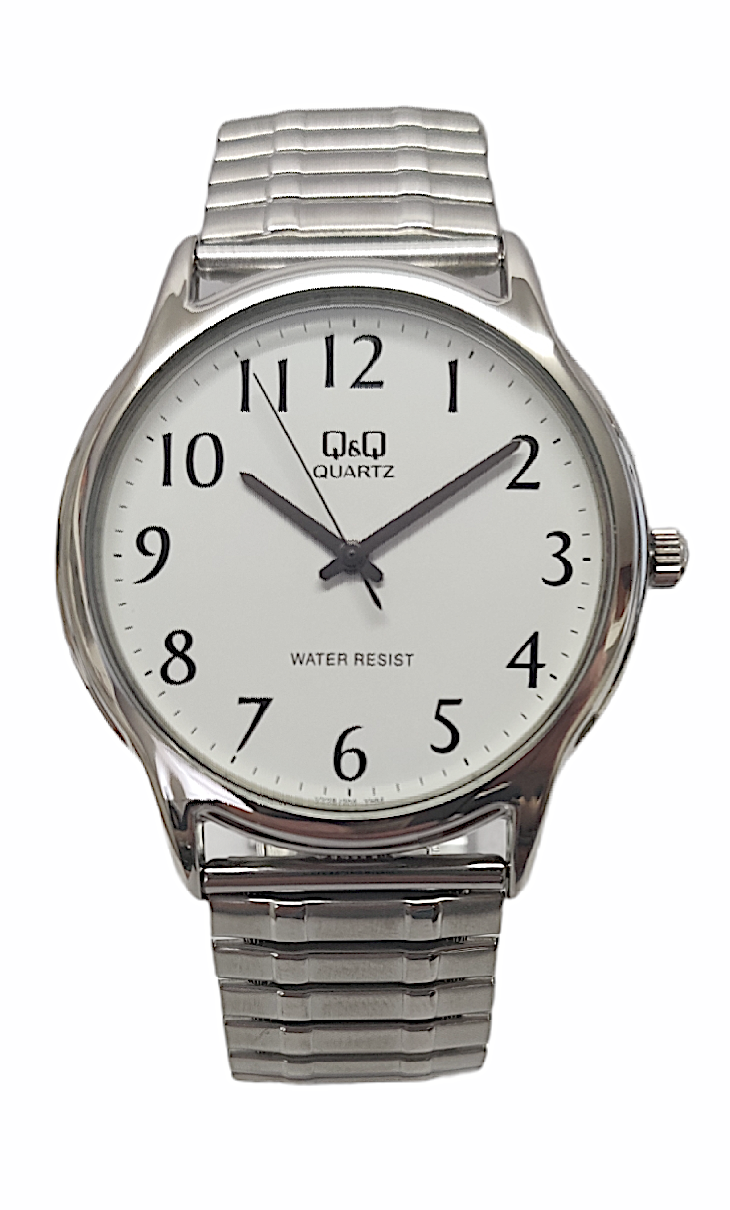 Gents QQ Silver Expandable Bracelet Watch White Dial