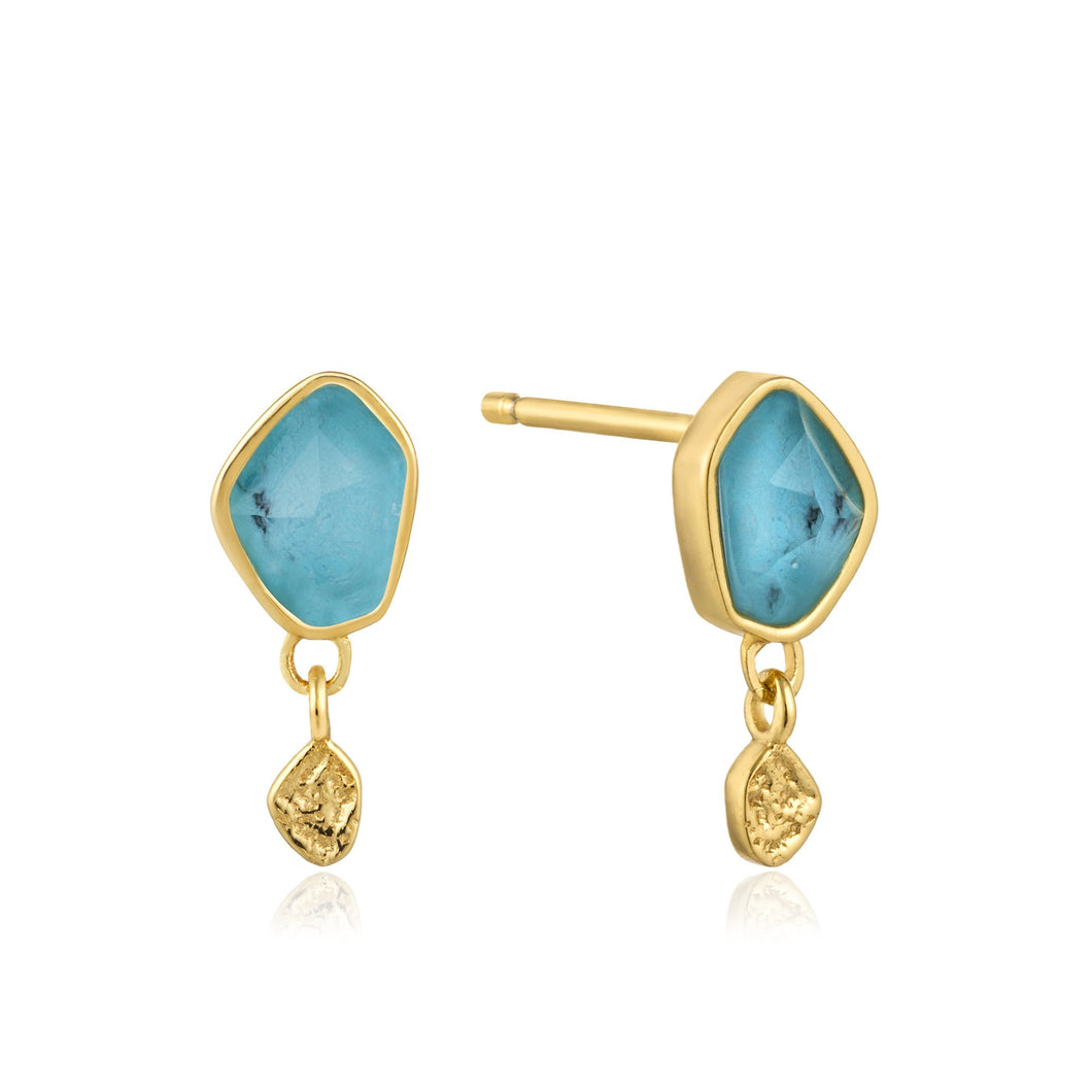 Turquoise Drop Gold Stud Earrings