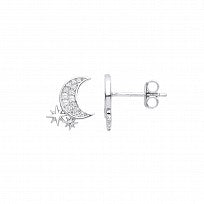 Silver Moon & Stars Stud Earrings