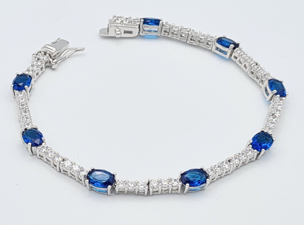 Sterling Silver Sapphire & Cz Tennis Bracelet
