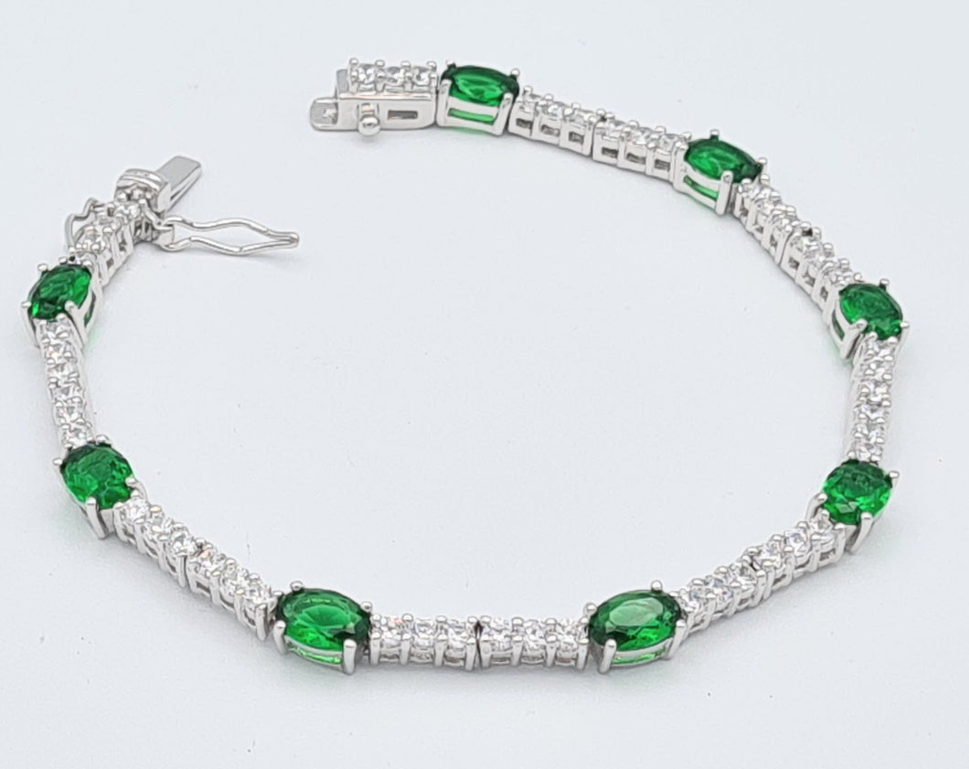 Sterling Silver Emerald & Cz Tennis Bracelet