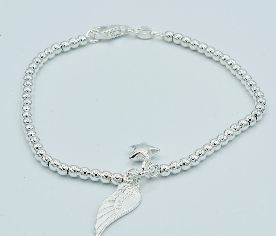 Sterling Silver Feather & Star Beadeded Bracelet