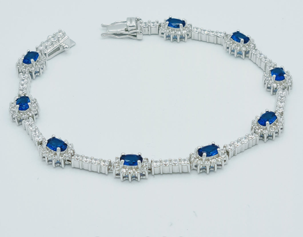 Sterling Silver Cluster Sapphire Tennis Bracelet