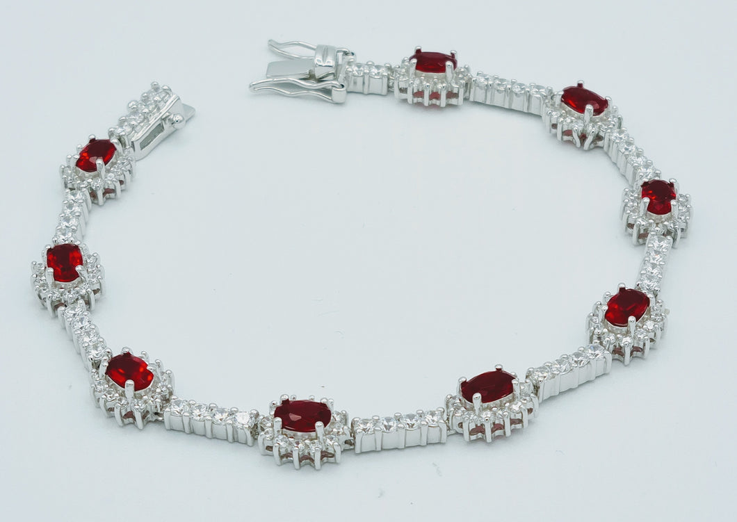 Sterling Silver Cz & Ruby Tennis Bracelet