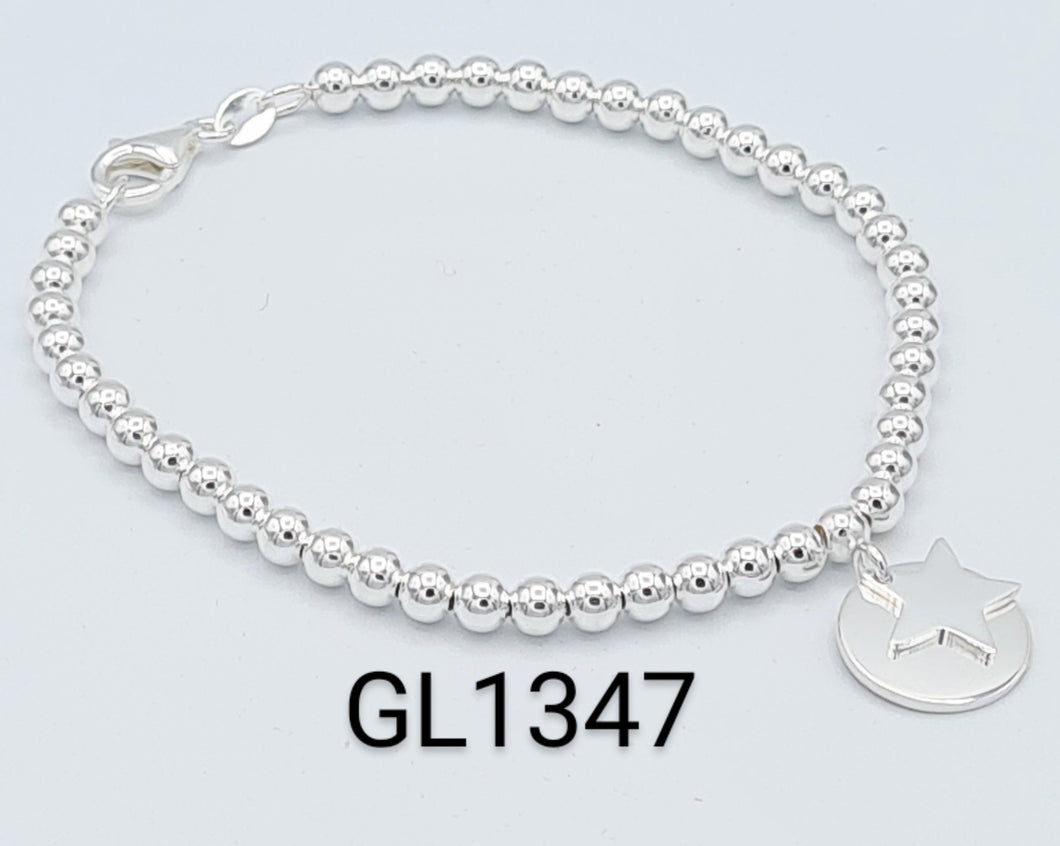 Sterling Silver Bead Bracelet With Disc & Star