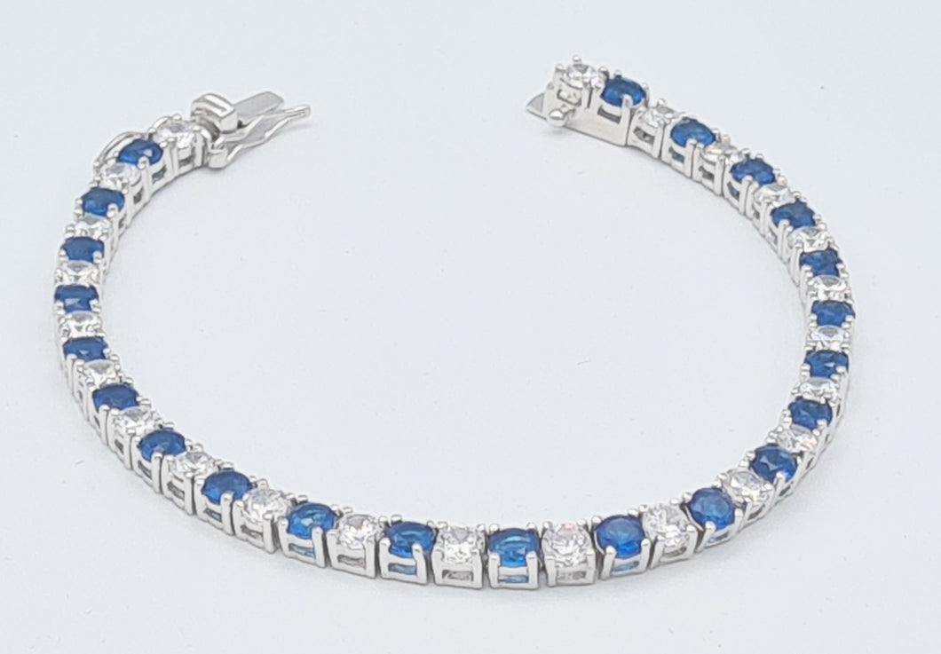 Sterling Silver Cz & Sapphire Tennis Bracelet