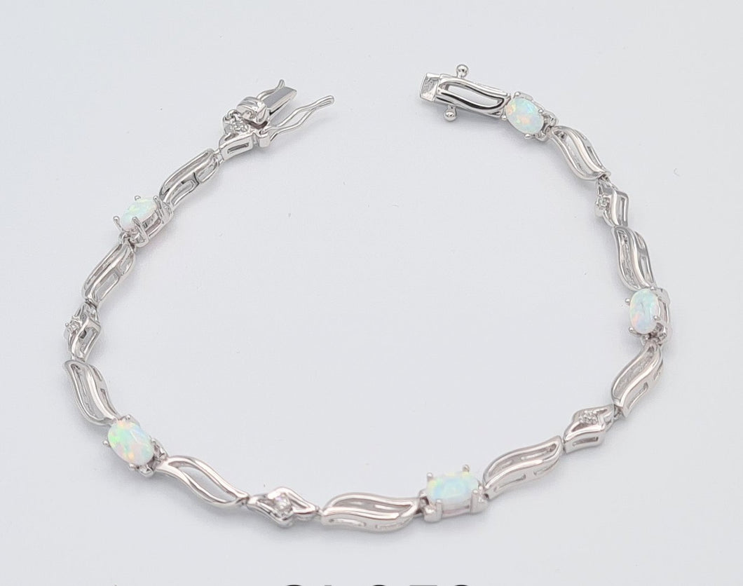 Sterling Silver Opal CZ Fancy Bracelet