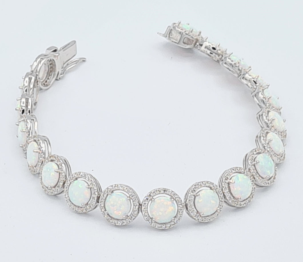 Sterling Silver Opal Cz Round Bracelet