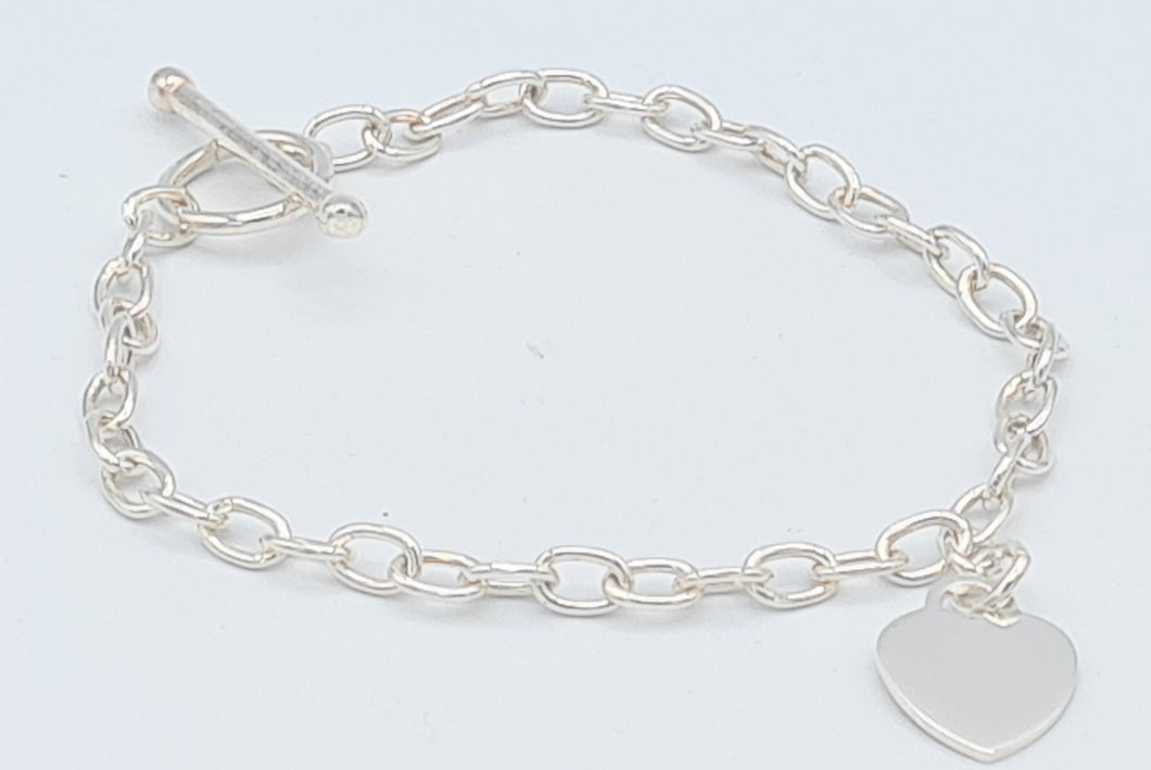 Sterling Silver T-Bar Heart Bracelet
