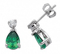 Sterling Silver CZ Emerald Pear Drop Earrings