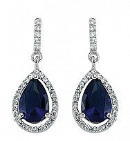Sterling Silver Cz Sapphire Pear Shape Drop Earrings