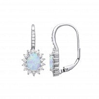 Sterling Silver Drop Earrings CZ & Opal Cluster