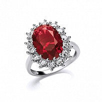Sterling Silver Cluster Cz & Ruby Cluster Ring