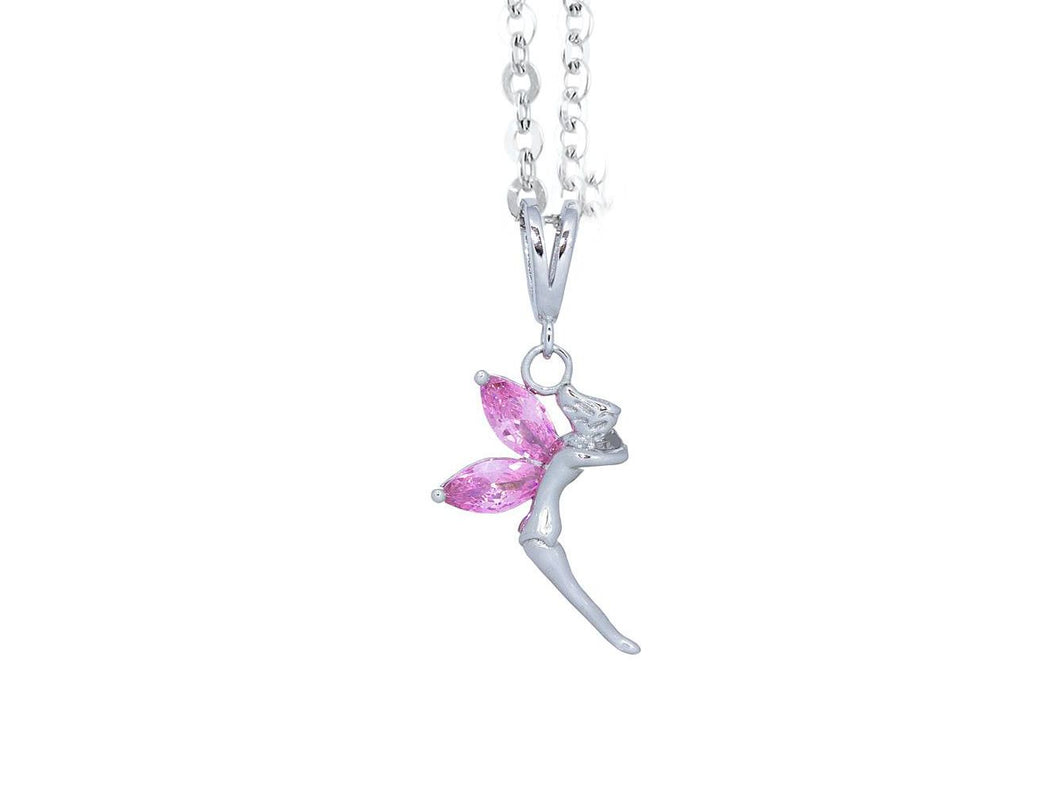 Sterling Silver Pink Cz Fairy Wing Pendant