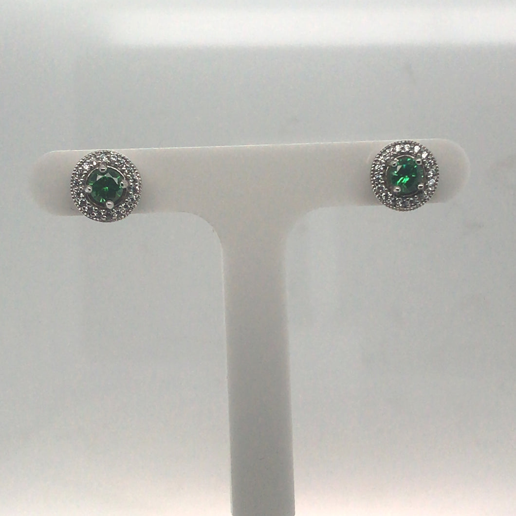Sterling Silver Green Pave Stud