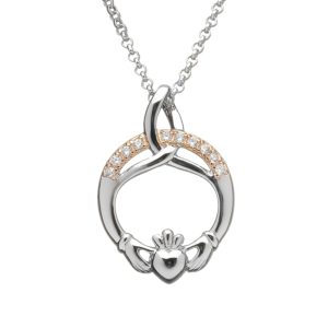 Sterling silver claddagh with cz set in rose plating