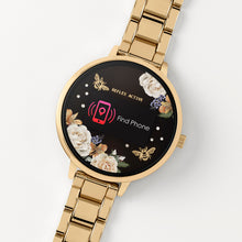 Load image into Gallery viewer, Series 3 Smart Watch with Floral Detail Colour Screen and Gold Stainless Steel Bracelet
