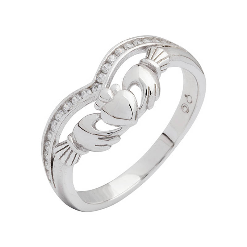 Sterling Silver Claddagh Ring with Channel-Set Cubic Zirconia.