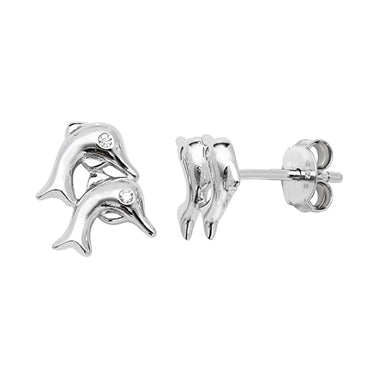 Sterling Siver Twin Dolphin Earrings
