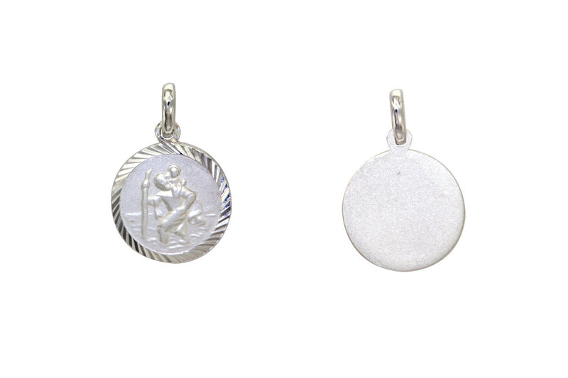 Sterling Silver Diamond Cut ST Christopher Medal