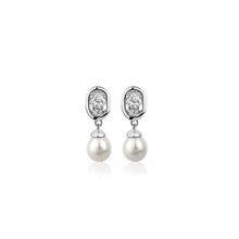 Load image into Gallery viewer, Pearl Drop Earrings with Clear Stones
