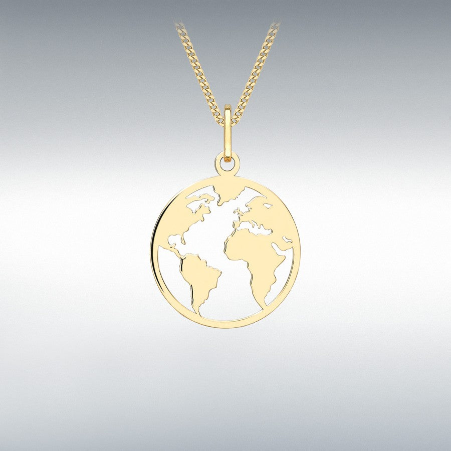 9ct Yellow Gold Map Of The World Disc Pendant