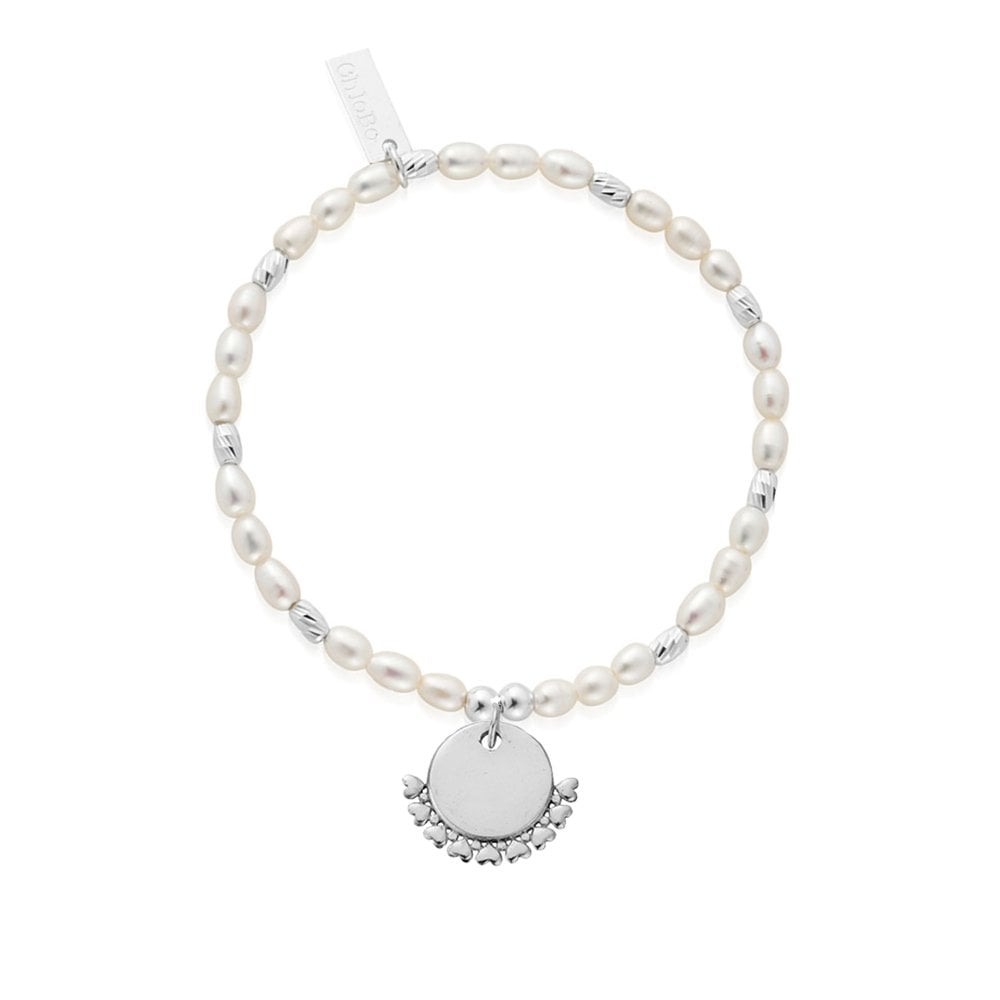 Personalised Pearl Sparkle Rice Bracelet Heart Charm