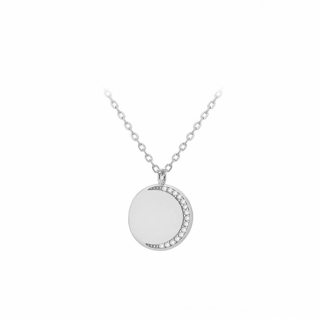Sterling Silver Half Moon Disc Necklace