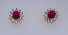 Load image into Gallery viewer, 9ct Yellow Gold Ruby &amp; Cz Cluster Earrings
