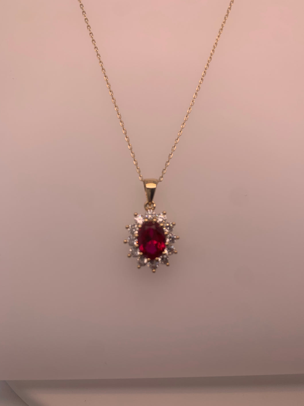 9ct Yellow Gold Ruby & Cz Cluster Pendant