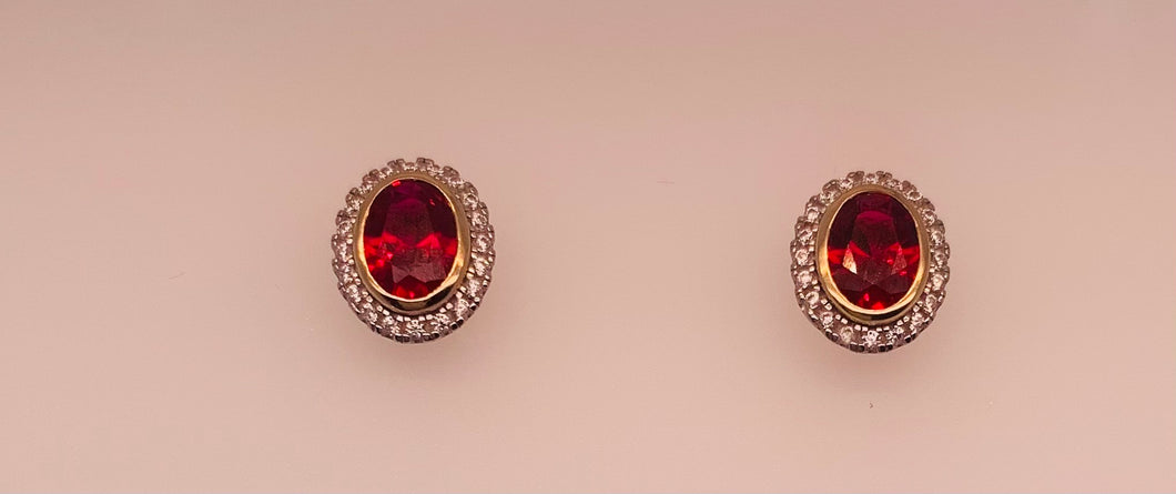 9ct Yellow Gold Ruby & Cz Stud Earrings