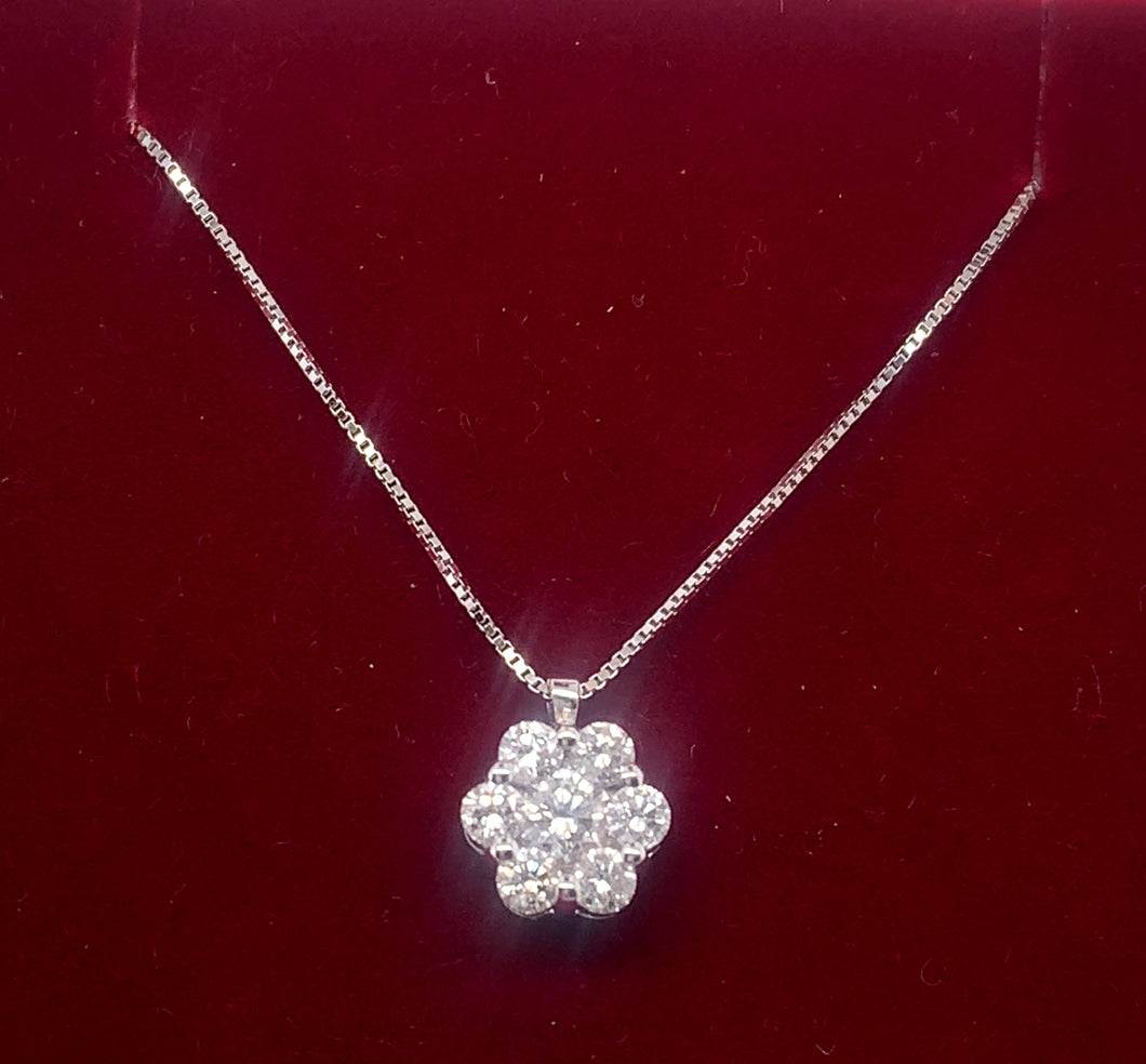18ct White Gold Diamond Daisy Cluster Pendant