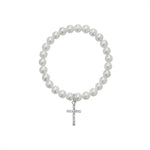 White Pearl Bracelet With Cross Charm
