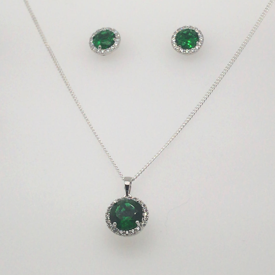 Sterling Silver Emerald Pendant & Earring Set