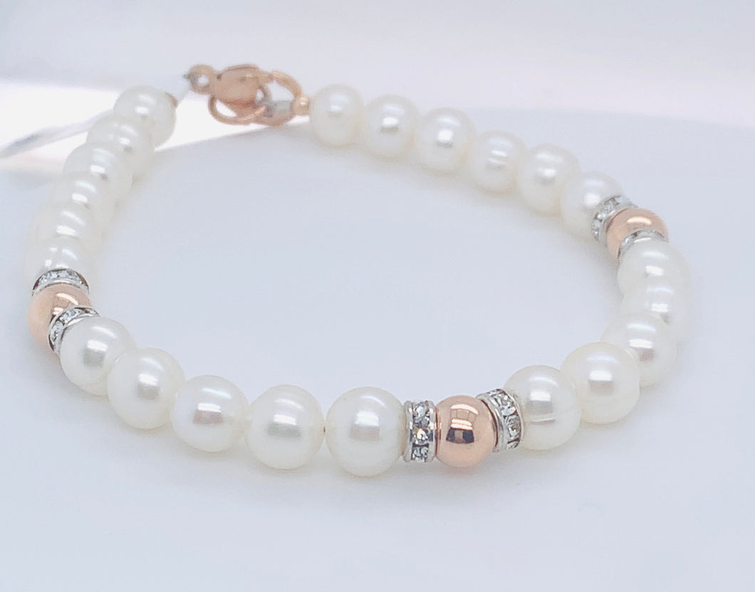 Noriko Silver Rose Pearl Bracelet