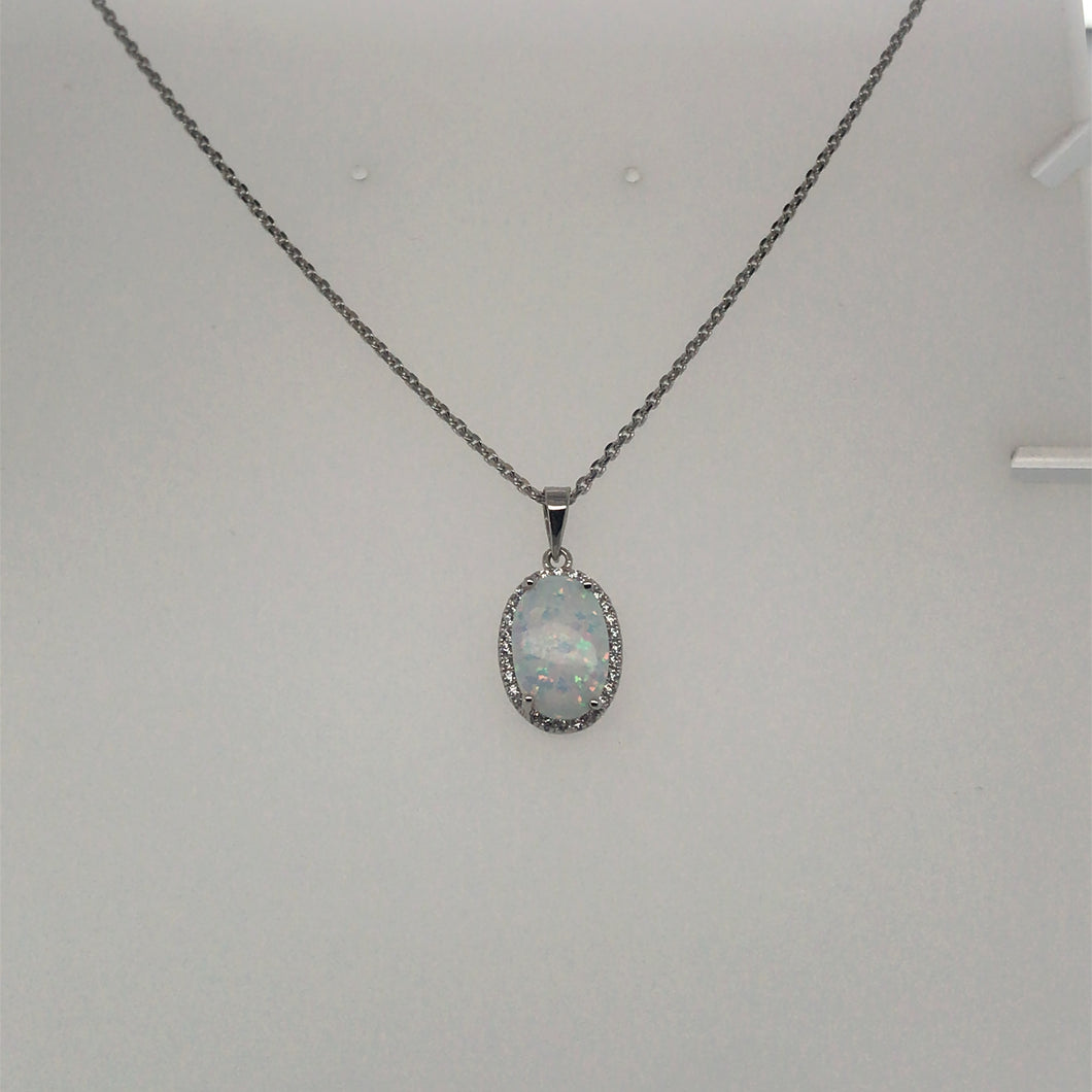 Sterling Silver Oval Opal Pendant