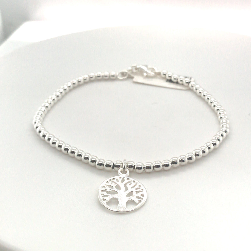 Sterling Silver Bead Bracelet with Tree of Life