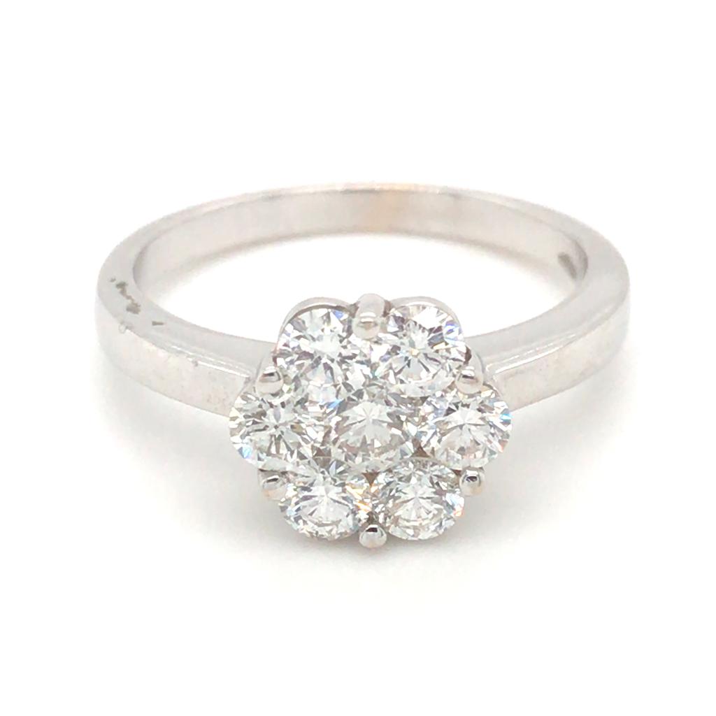 18K White Gold Floral Cluster Set Diamond Ring