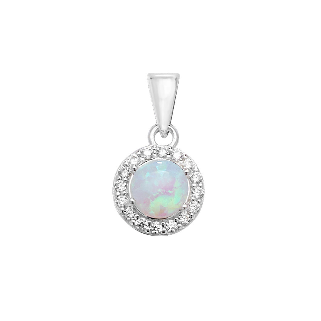 Sterling Silver Cz Opal Pendant