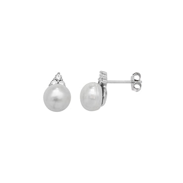 Sterling Silver Cz Pearl Drop Earring