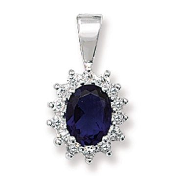 Sterling Silver Necklace With CZ & Sapphire Cluster