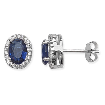 Sterling Silver Oval Cluster Sapphire Stud Earrings