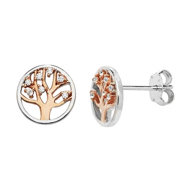Sterling Silver & Rose Gold Tree of Life Earrings