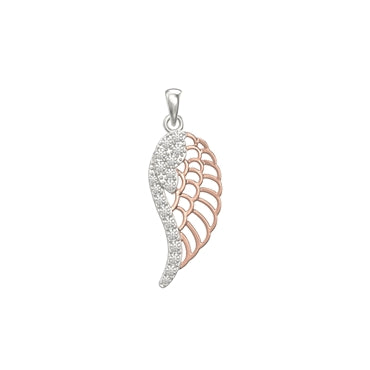 Sterling Silver & Rose Gold Wing with Cz Pendant