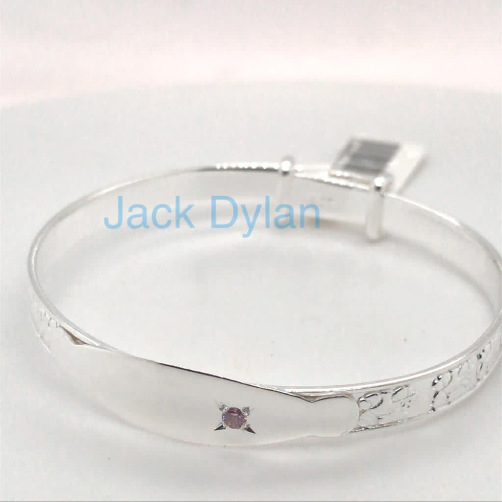Sterling Silver Baby Bangle with pink cz