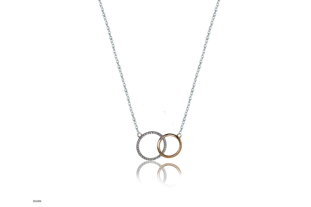Sterling Silver Interlocking Circle Necklace with Rose Gold